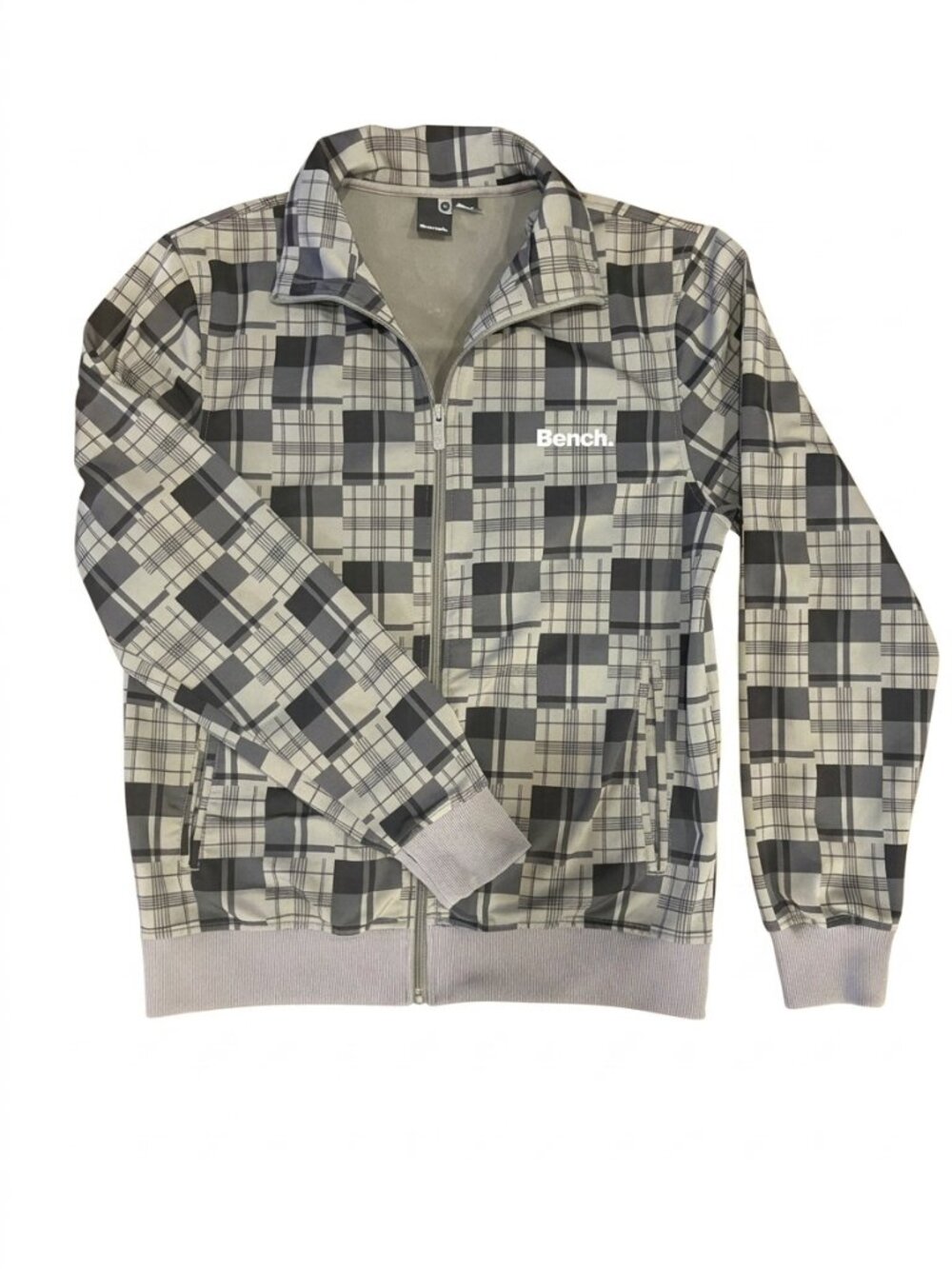 Bench Men's Black and Tan Plaid Lightweight Zip Jacket. Size M